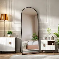 Moonbite Specchio per il trucco ad arco in vetro temperato, cornice in alluminio nero, 1620x530 mm, elegante design moderno per camera da letto, spogliatoio o bagno