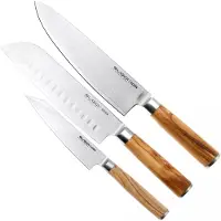 Eden kitchen knives Eden Sugoi Olive set di 3 coltelli, coltello da chef, santoku e coltello multiuso