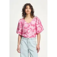 Pom Amsterdam Top - Floral Jacquard Raspberry Taglia: 42 | Magliette intime Outlet | Donna | Rosa
