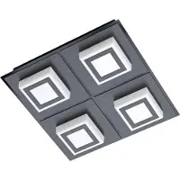 Eglo Plafoniera LED Masiano 1, lampada da parete, plafoniera in alluminio, acciaio e plastica in nero, finitura satinata, lampada da soggiorno, bianco caldo