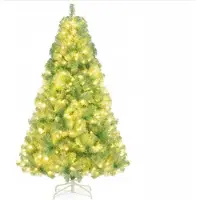 Costway Albero di natale preilluminato alto 180 cm con 688 rami folti, Albero artificiale di 250 luci LED bianco caldo Verde