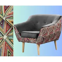 Sofello GUTTO LUXI Poltrona Poltrona reclinabile Grigio Motivo grafico Poltrona scandinava imbottita Gambe in legno Gambe alte in velluto Trapuntatura