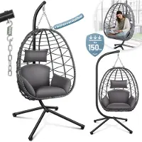 Makika Sedia sospesa con struttura in polyrattan regolabile in altezza in grigio