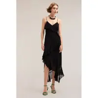 Motivi Flounced Midi Dress With Ruching Black Taglia: 42 | Abiti Midi Outlet | Donna | Nero