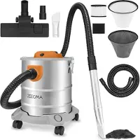 Zeegma Zonder Pro Ash aspirapolvere industriale 1600W, aspirapolvere a secco per cenere e detriti, contenitore in acciaio inox da 20 litri, filtro HEPA, funzione di soffiaggio