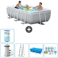 Intex Piscina con struttura a prisma rettangolare - 300 x 175 x 80 cm - grigio - inclusa pompa - scala - tenda da sole - pacchetto manutenzione - filtro