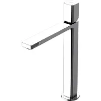 Doporro Miscelatore Monocomando Alto per Lavabo Bagno Senza Leva, Rubinetto con Flessibili Acqua Calda Fredda in Ottone Cromato H 30,9 cm WAO-7901