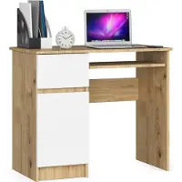 Akord Scrivania per PC PIKSEL sinistra rovere Artisan fronte bianco L90 x H77 x P50 cm