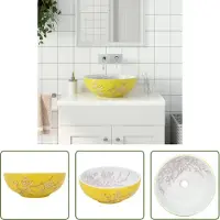 The Living Store Lavabo da appoggio Bianco e giallo Rotondo Ø41x14 cm Vetroceramica