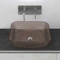 Mai&Mai Mai & Mai lavabo Lavabo da appoggio in vetro Lavabo in vetro Lavabo a mano Lavabo rettangolare Caffè ovale senza foro per rubinetto LxPxH 40x40x11 cm Minerva03