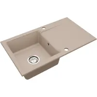 VBChome Lavello in granito 76 x 44 cm Beige Vasca singola Lavello da incasso Reversibile Spruzzato Lavello facile da pulire con sifone Ideale per cucine piccole