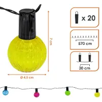 Spetebo 1.01 Catena luminosa solare con 20 lampadine - Lunghezza circa 570 cm - Illuminazione LED per feste - Colore: multicolore con scanalature (stile retrò)