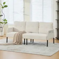 STILVORA Divano a 3 posti , rivestito in corda, con schienale alto, divano per il soggiorno dotato di tasche laterali e gambe in metallo, ideale per il soggiorno e l'ufficio domestico