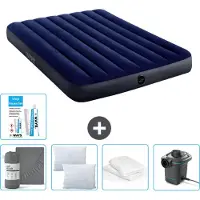 Intex Letto ad aria - Letto matrimoniale - 137 x 191 x 25 cm - Blu - Consegna inclusa Lenzuolo di ricambio - Bacio - Pompa - Set di riparazione en Protezione del cuscino