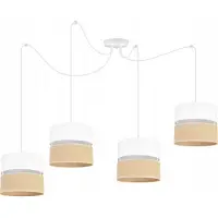 Light11 HOME Light-Home Juta Spider lampada a sospensione - Metallo con paralume in tessuto - E27 - Spider a 4 luci 20 cm - Base bianca e juta e bianco