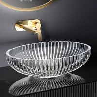 Emke Lavabo ovale da appoggio in vetro - lavabo in vetro trasparente 51 x 35 x 15 cm Design di alta qualità per il bagno e il WC degli ospiti Vasca di lavaggio