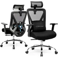 COMHOMA Sedia da ufficio sedia da scrivania ergonomica poltrona da dirigente con braccioli 3D, supporto lombare regolabile e poggiatesta, 150 kg, nero