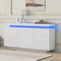 MODFU cassettiera con 2 ante 3 cassetti e LED, luce senza maniglia, 140x35x72,5cm - bianco