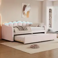Flieks divano letto divano letto 90x200cm con LED, letto imbottito letto per ragazzi letto singolo con letto estraibile 90x190cm, letto da giorno letto per ospiti letto funzionale, velluto, rosa