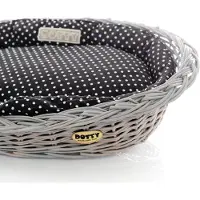 DOTTY Cesto di vimini grigio dipinto a mano Cesto vichingo con cuccia in cotone - Nero a pois bianchi - Lavabile e morbido -