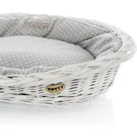 DOTTY Cesto in vimini bianco sbiancato per cani Cesto Wiki con cuccia in cotone - Grigio a pois bianchi -