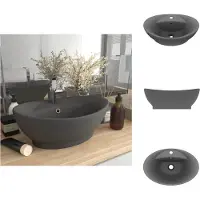 vidaXL Lavabo con troppopieno grigio scuro opaco 58,5x39cm in Vetroceramica - Lavabo da bagno