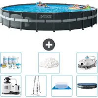Intex Piscina Round Ultra XTR Frame - 732 x 132 cm - inclusa pompa - scaletta - telo di fondo - confezione di manutenzione della copertura - sfere filtranti - aspirapolvere