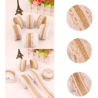 OEM 12 rotoli di lanugine di iuta con bordo - Decorazione naturale fai-da-te - Bordo bianco vintage - Matrimoni e prodotti artigianali - 1 metro per rotolo