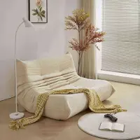 MODFU divani letto Poltrona classica Divano pigro con schienale e poggiapiedi, divano doppio cuscino sedile interno pieghevole sedia da meditazione per il soggiorno- teddy velluto, beige