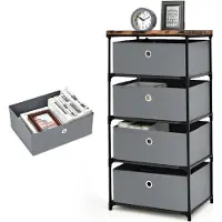 KOMFOTTEU : cassettiera con 4 cassetti estraibili e pieghevoli, cassettiera in tessuto, mobile contenitore in tessuto per soggiorno e ufficio
