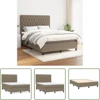 The Living Store Letto a molle con materasso Taupe 140x200 cm in tessuto