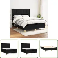 The Living Store Letto a molle con materasso nero 140x200 cm in tessuto