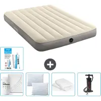 Intex Letto ad aria - Letto matrimoniale - 137 x 191 x 25 cm - Beige - Consegna inclusa Lenzuolo di ricambio - Bacio - Pompa - Set di riparazione e protezione del cuscino