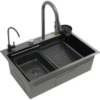 OEM Lavello da cucina, acciaio inox, doppia vasca, grigio canna di fucile