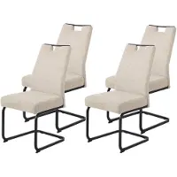 Hela Tavoli , set da 4 sedie da pranzo a sbalzo Kerstin, rivestimento in tessuto intrecciato beige, seduta extra larga, struttura a molle, maniglia, telaio quadrato, portata massima 140 kg