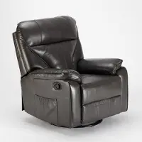 MBK FINCOM Sedia a dondolo relax Sissi con poggiapiedi e girevole a 360, in Pelle finta - grigio scuro