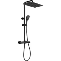 Dylin GmbH JOHO Colonna Doccia Miscelatore, Saliscendi Altezza Doccia Regolabile Set Termostatico Sistema Pioggia Set Soffione Silicone Doccetta Nero 35x25cm