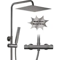 Dylin GmbH JOHO Acciaio Inox con Miscelatore Colonna Doccia RubinettoTermostatico Altezza Regolabile Bagno Set Pioggia Soffione Doccetta Grigio Fucile 25×25cm