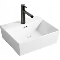 FODYM Lavabo in Vetroceramica con piano bianco rettangolare, dimensioni 40 x 30 cm
