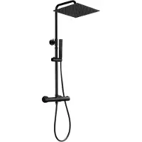 Dylin GmbH JOHO Sistema doccia termostatico in acciaio inox, set doccia a pioggia con miscelatore doccia nero opaco (soffione XXL 30x30cm)