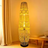 VRYGLE WISFOR lampada da terra lampada da terra vintage lampada da terra in rattan boho interruttore a pedale lampada da terra a 3 luci colore lampada da terra 2700k/4500k/6500k 1400lm 35m²