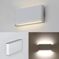 Alpinaluz applique LED "SAFATA" da 12W IP54 per uso esterno/interno, design rettangolare in alluminio bianco, luce incidente e riflessa, bianco neutro 4000K