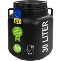 Plasteo fusto a collo largo da 30 litri con coperchio e maniglie quadrato nero, sicuro per gli alimenti, senza BPA, fusto di alimentazione fusto in plastica fusto universale fusto con coperchio