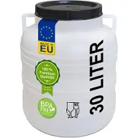Plasteo Barile a collo largo da 30 litri con coperchio e manici, per alimenti e senza BPA Barile per bagagli Barile per crauti Barile per alimenti Colore naturale Barile universale