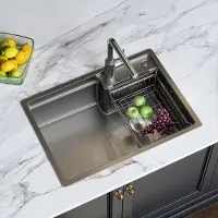 HOROW Lavello da cucina Lavello da incasso in acciaio inox 62x44 cm 1 vasca Lavello da cucina con sifone e scolapiatti Superficie - resistente agli oli e ai graffi