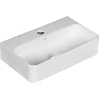 Laveo Lavabo in Vetroceramica Kvadrato con foro per rubinetto, da appoggio/a parete, bianco, 45,5x28,5 cm,