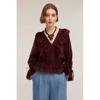Motivi Voile Blouse With Flounces Burgundy Taglia: 36 | Magliette intime Outlet | Donna | Marrone