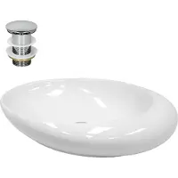 LuxeBath Lavabo Lavabo da appoggio ovale, 58,5x37,5x14,5 cm, bianco, in Vetroceramica, incl. set di scarico senza troppopieno