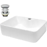 LuxeBath Lavabo Lavabo da appoggio quadrato, 48x38x14 cm, bianco, in Vetroceramica, incl. set di scarico senza troppopieno