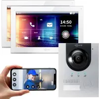 Goliath Set videocitofono da incasso IP per casa unifamiliare (postazione porta argento a 180°, 2 monitor touchscreen da 10" bianchi, app)